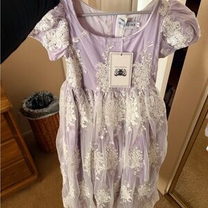 Charming Lilac Kids Dress with White Lace